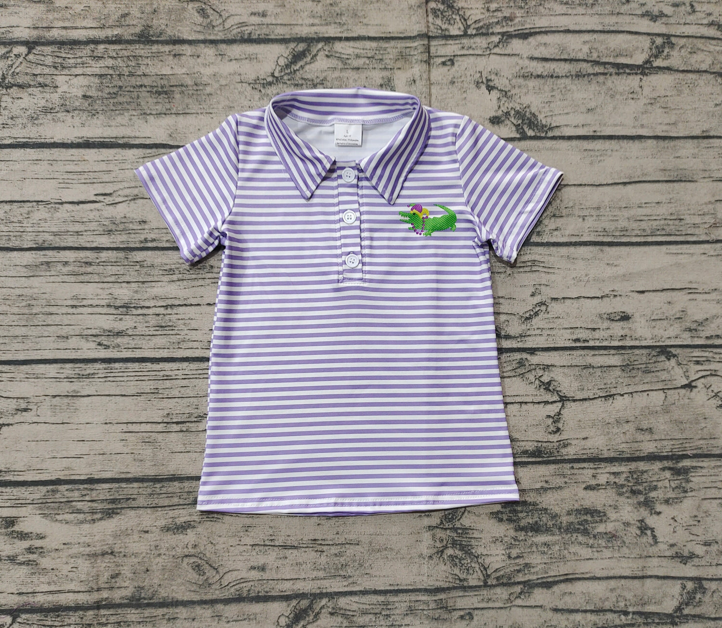 BT1092  Mardi Gras Croc Purple Striped Short Sleeve Top