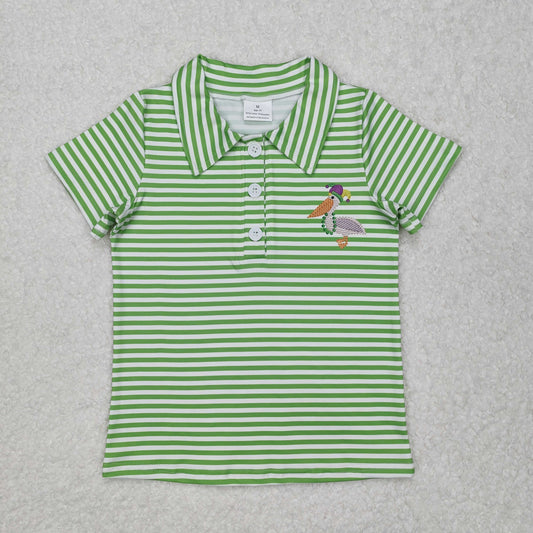 BT1094 Mardi Gras Bird Green Striped Short Sleeve Top
