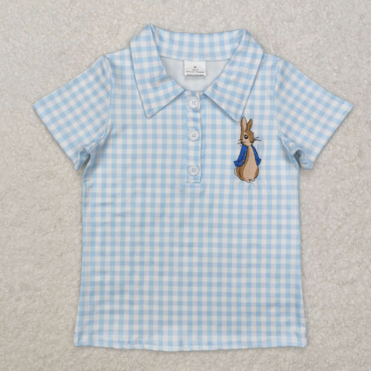 BT1095 Easter Bunny Blue Plaid Short Sleeve Top
