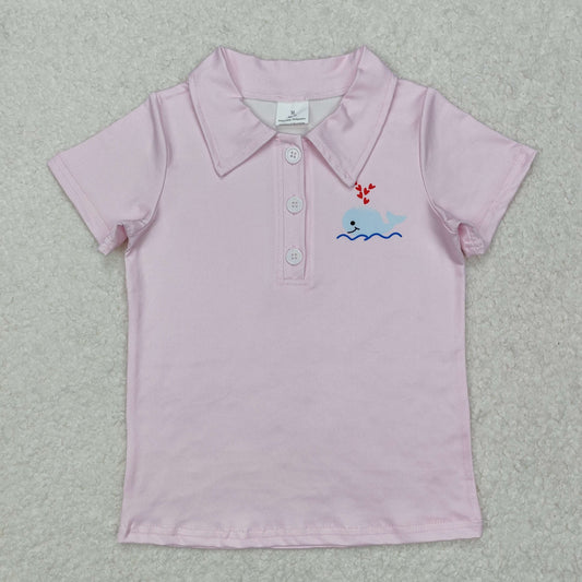 BT1105 Heart Whale Pink Button Short Sleeve Top