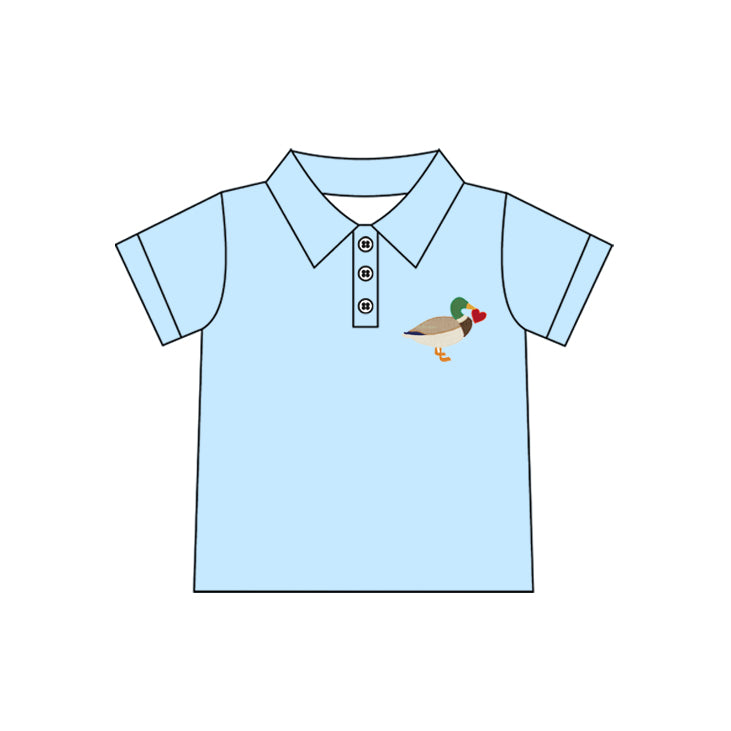 BT1106  Heart Duck Blue Button Short Sleeve Top