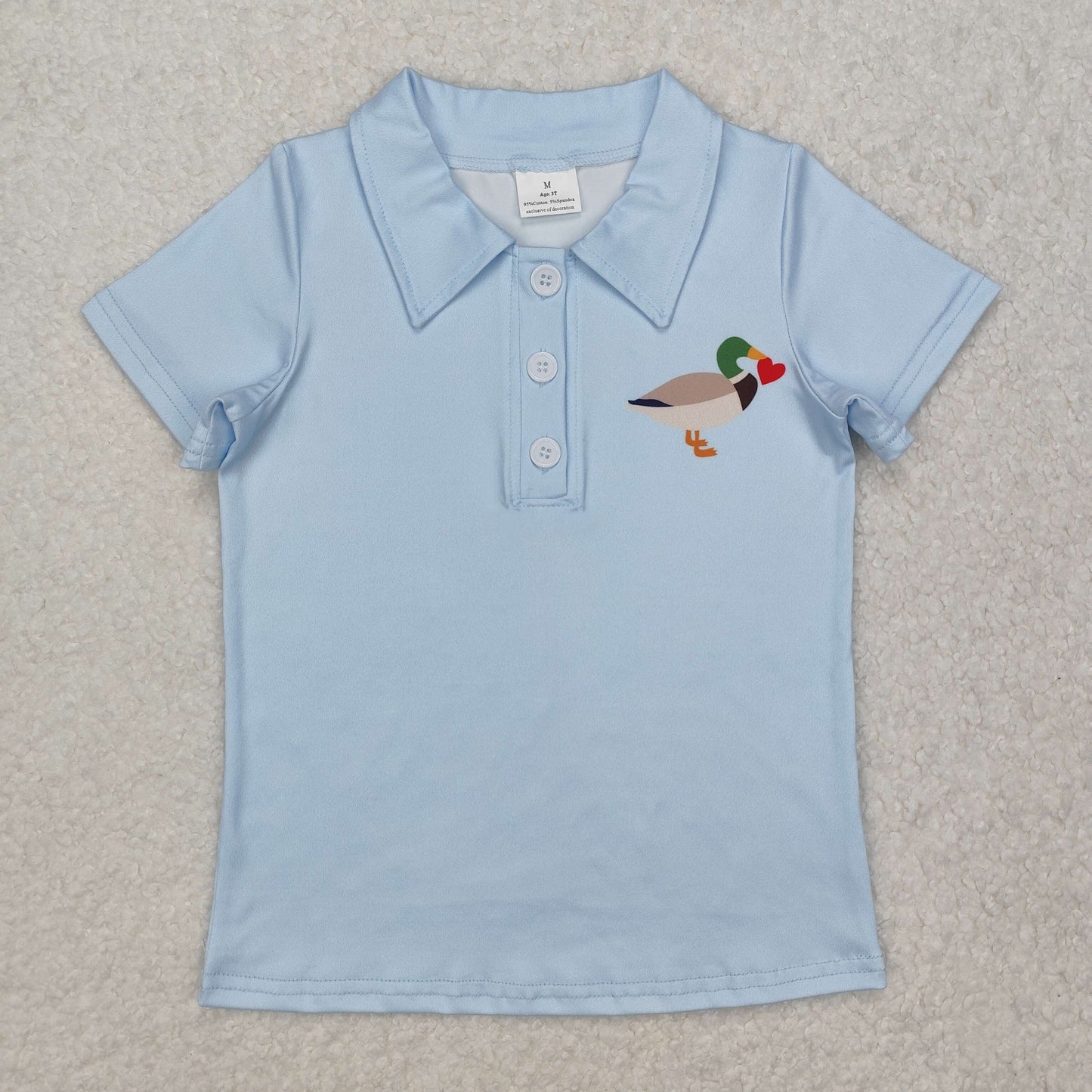 BT1106  Heart Duck Blue Button Short Sleeve Top