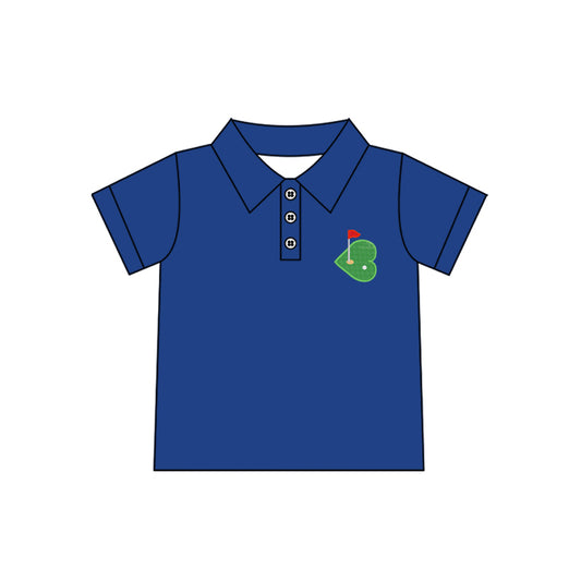 presale BT1108 Love Red Flag Golf Course Blue Button Short Sleeve Top 2024 11.25