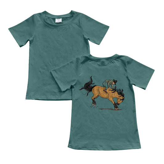 presale BT1109 Horse Riding Teal Short Sleeve Top 2024 11.26