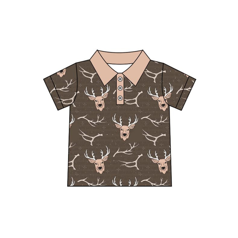 presale BT1111  Deer Horn Brown Button Short Sleeve Top 2024  11.26