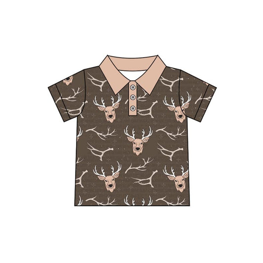 presale BT1111  Deer Horn Brown Button Short Sleeve Top 2024  11.26