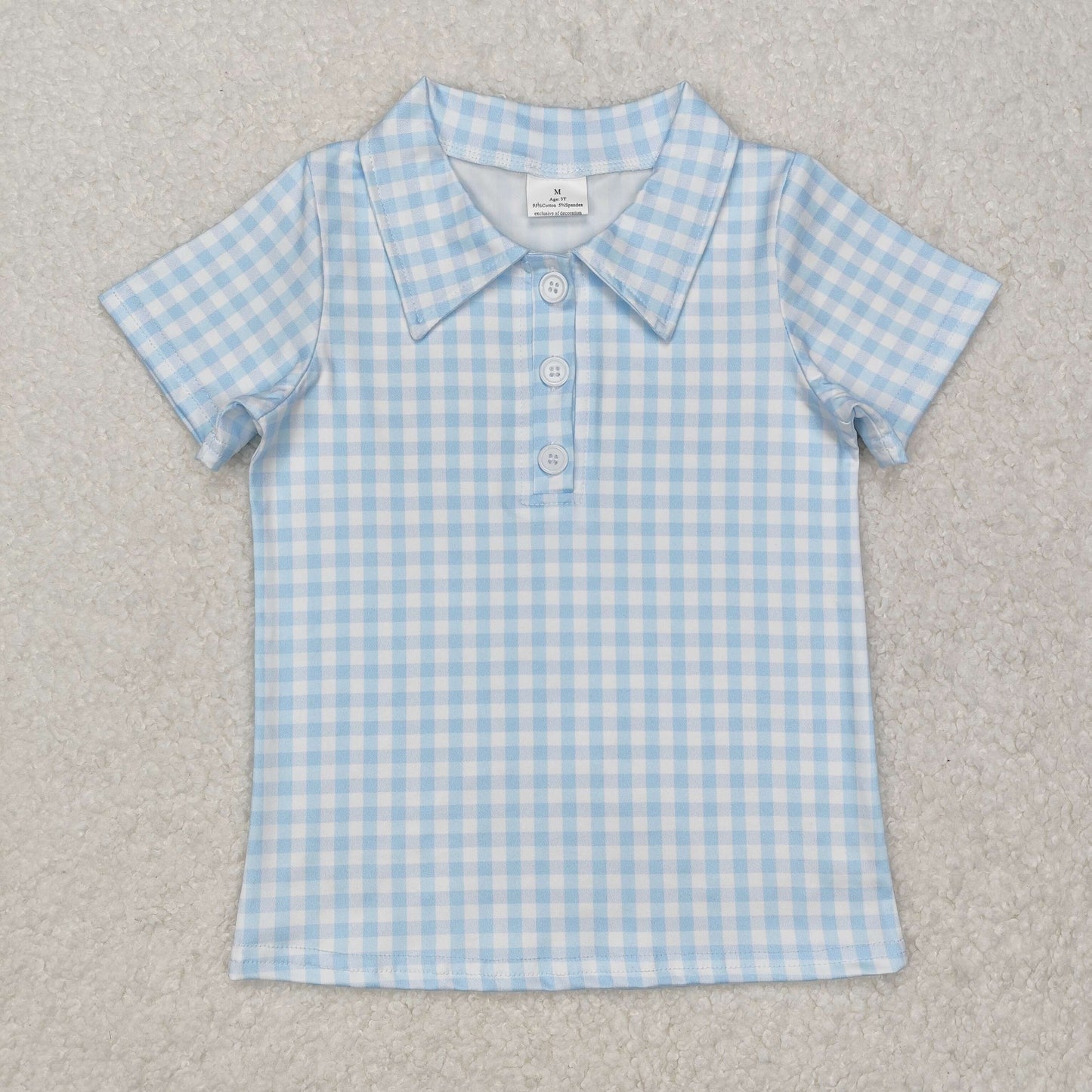 BT1125 Blue Plaid Button Short Sleeve Top