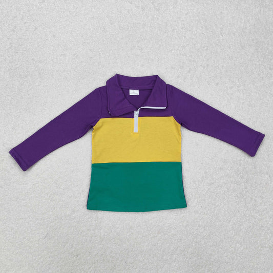 BT1130 Baby Boys Mardi Gras Purple Zip Tee Shirts Tops