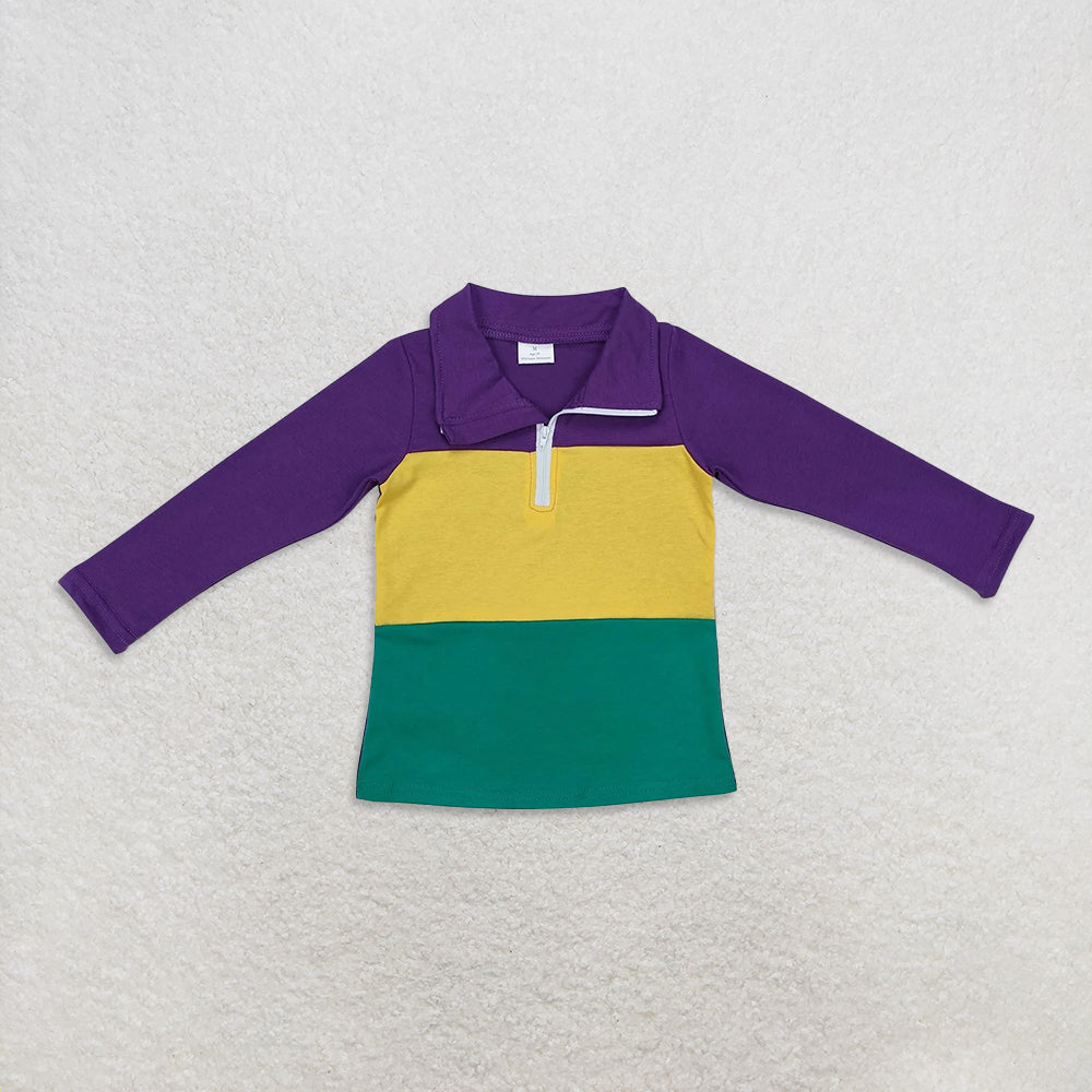 Sibling Baby Kids Mardi Gras Polo Shirts Knee-Length Dresses Short Sleeve Fashionable Clothing for Children