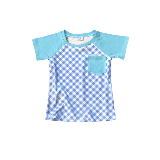 custom Easter Pocket Blue Plaid Short Sleeve Top D 5.20