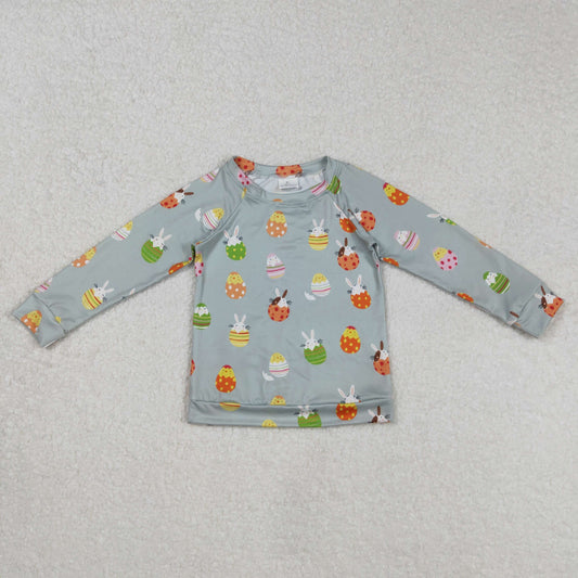 BT1137 Baby Boys Easter Green Rabbits Eggs Long Sleeve Raglan Tops