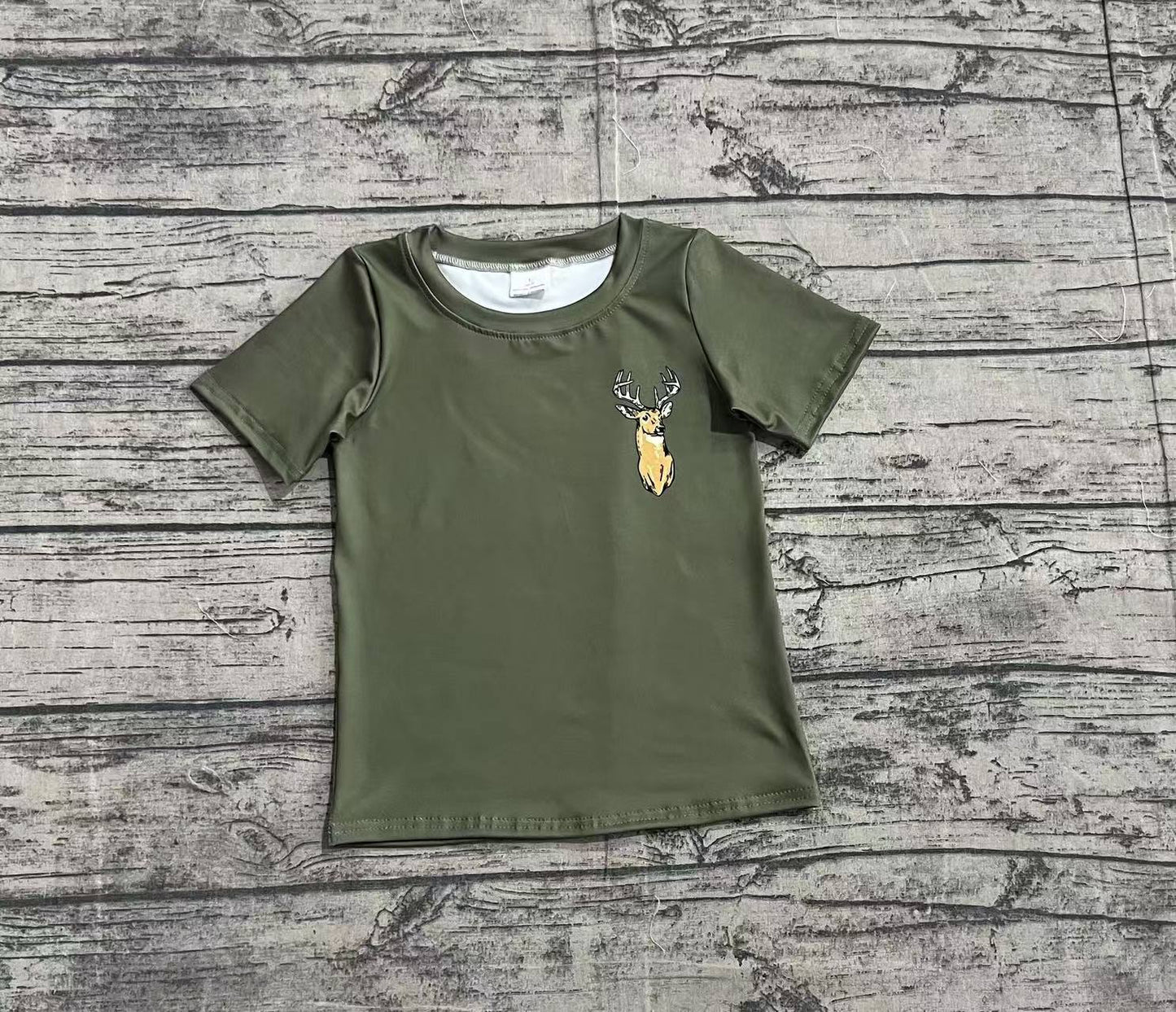 BT1148  Baby Boys Green Deer Camo Short Sleeve Tee Shirts Tops
