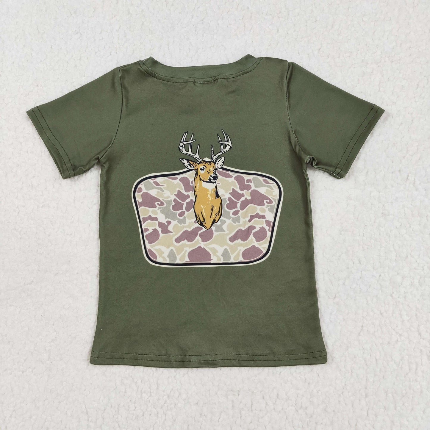 BT1148  Baby Boys Green Deer Camo Short Sleeve Tee Shirts Tops