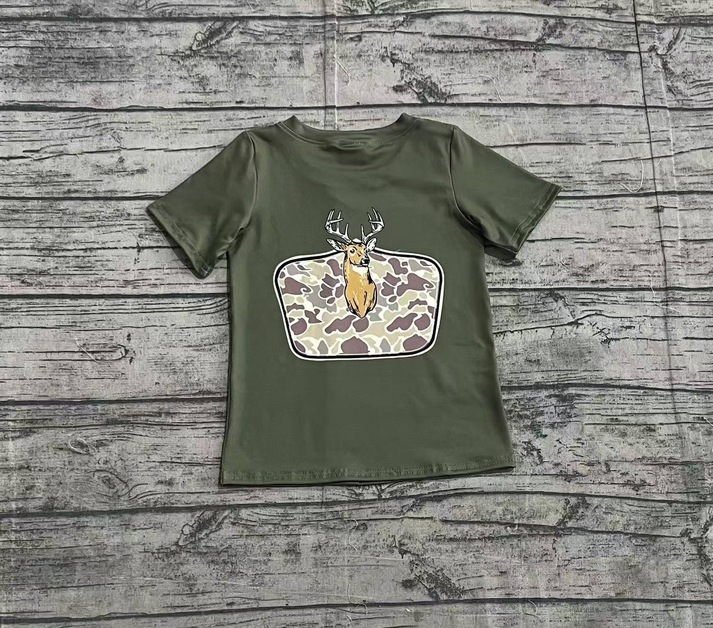 BT1148  Baby Boys Green Deer Camo Short Sleeve Tee Shirts Tops