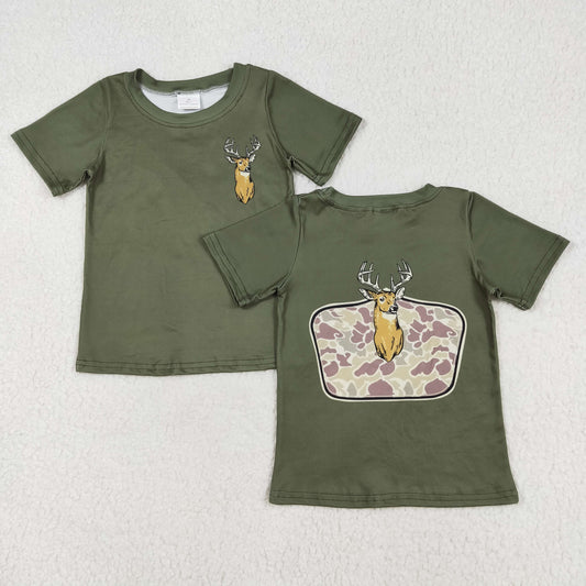BT1148 Baby Boys Green Deer Camo Short Sleeve Tee Shirts Tops