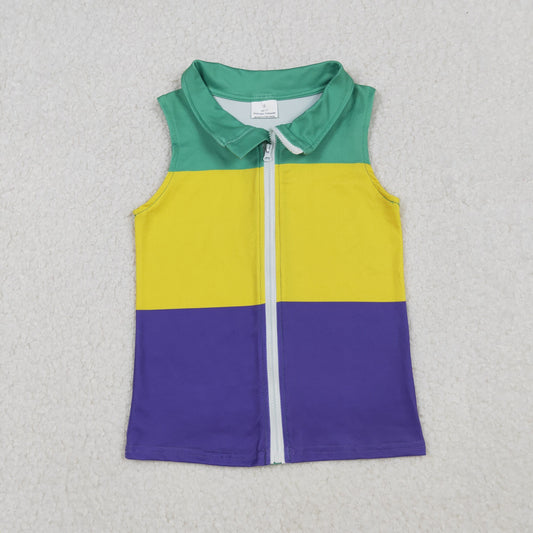 BT1157 Baby Boys Sleeveless Mardigras Patchwork Zip Tops Vests D 922