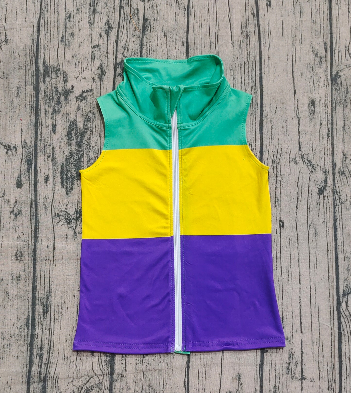 BT1157 Baby Boys Sleeveless Mardigras Patchwork Zip Tops Vests D 922