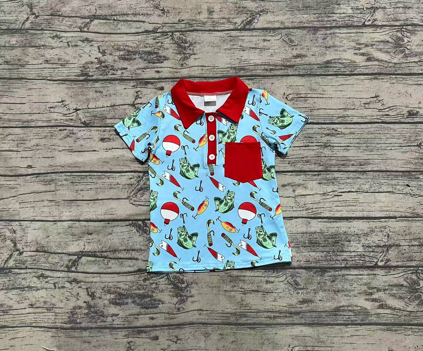 BT1172 Baby Boys Fishing Float Buttons Pocket Short Sleeve Tee Shirts Top  D 3.24