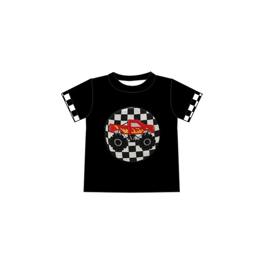 presale BT1176 Baby Boys Black Checkered Truck Tee Shirts Tops D 2.8