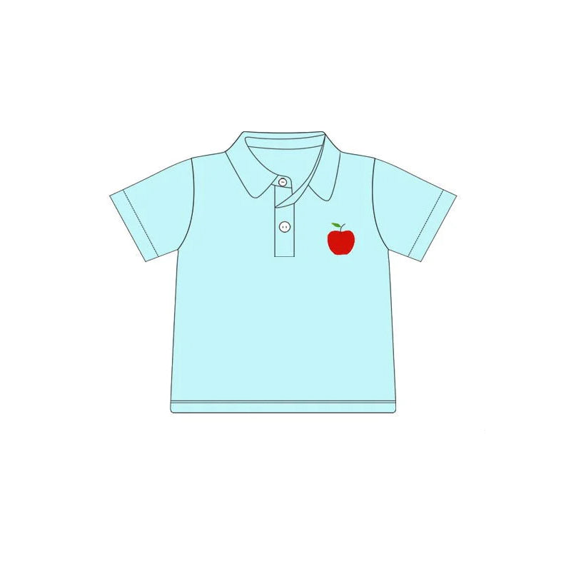 presale BT1183  Baby Boys Blue Back To School Apple Pullovers Tee Shirts Tops D 2.13