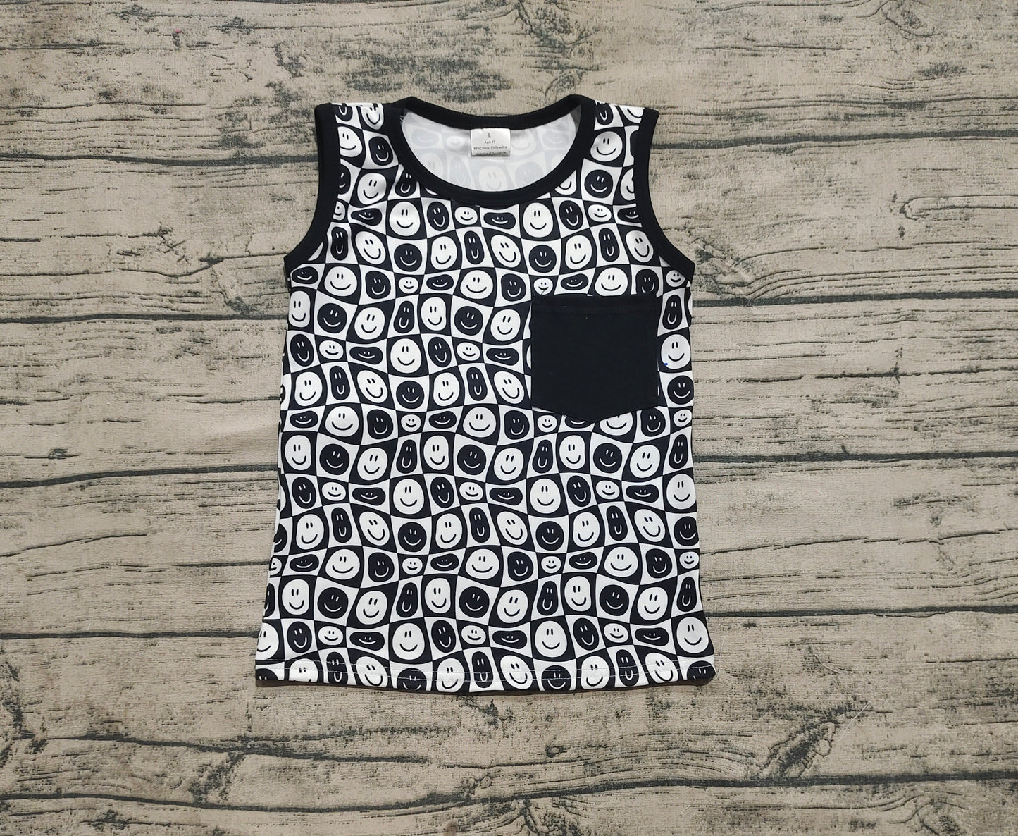 BT1192  Baby Boys Black Smile Pocket Sleeveless Shirt Tops D 3.31