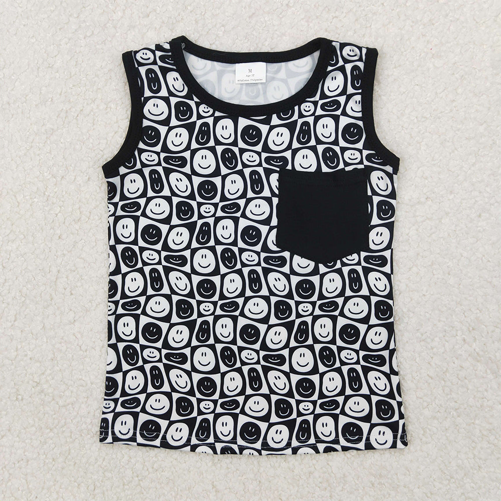 BT1192  Baby Boys Black Smile Pocket Sleeveless Shirt Tops D 3.31