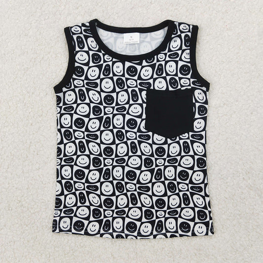 BT1192 Baby Boys Black Smile Pocket Sleeveless Shirt Tops D 3.31