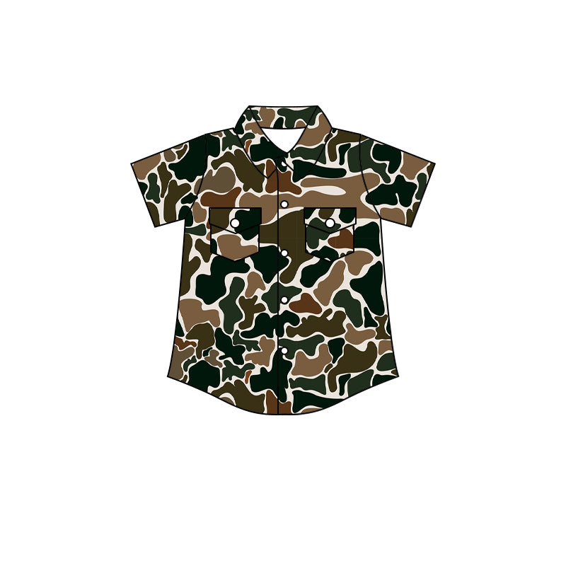 BT1200 Baby Boys Dark Brown Camo Short Sleeves Button Pockets Shirts Top  D 4.11