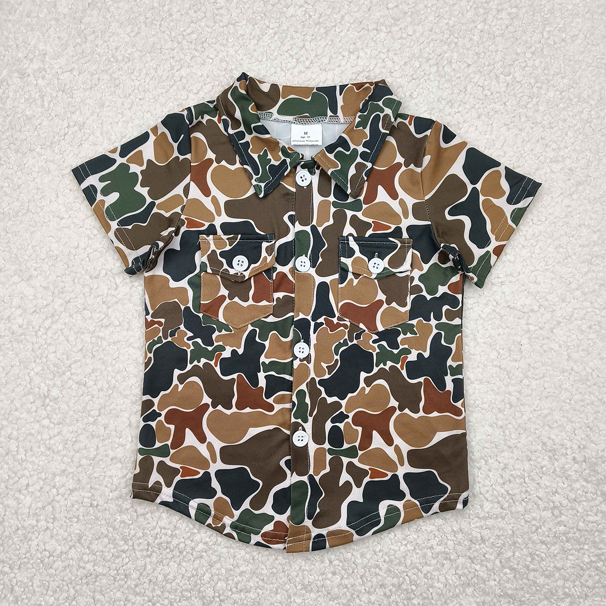 BT1200 Baby Boys Dark Brown Camo Short Sleeves Button Pockets Shirts Top  D 4.11