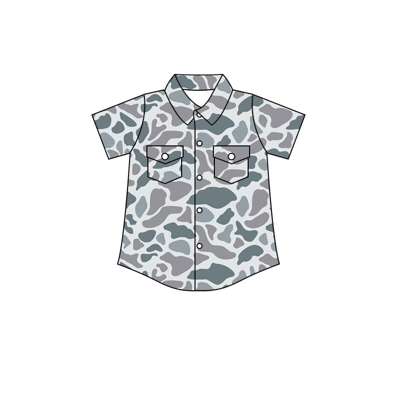 BT1202  Baby Boys Gray Camo Short Sleeves Button Pockets Shirts Top D 4.1