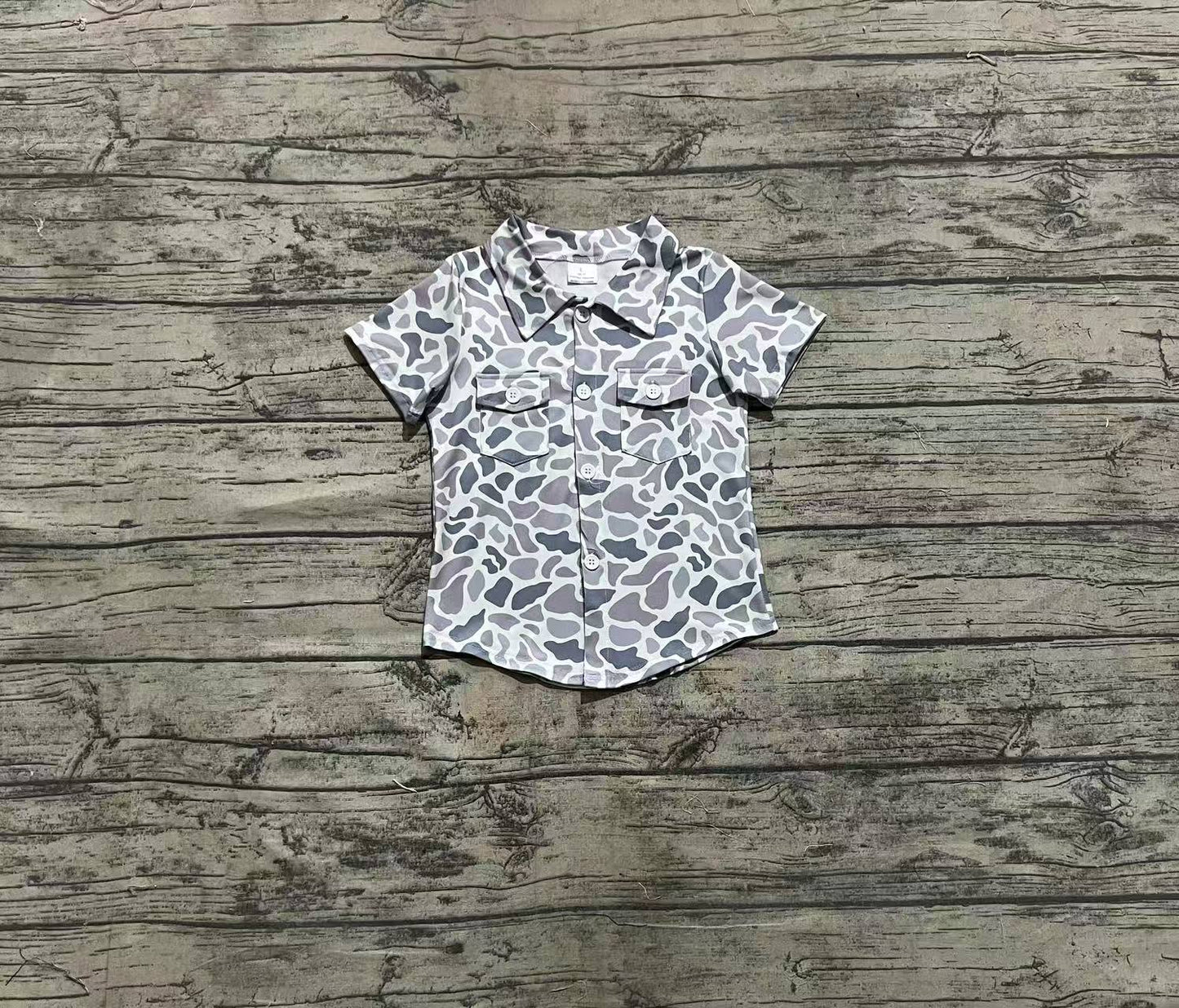 BT1202  Baby Boys Gray Camo Short Sleeves Button Pockets Shirts Top D 4.1