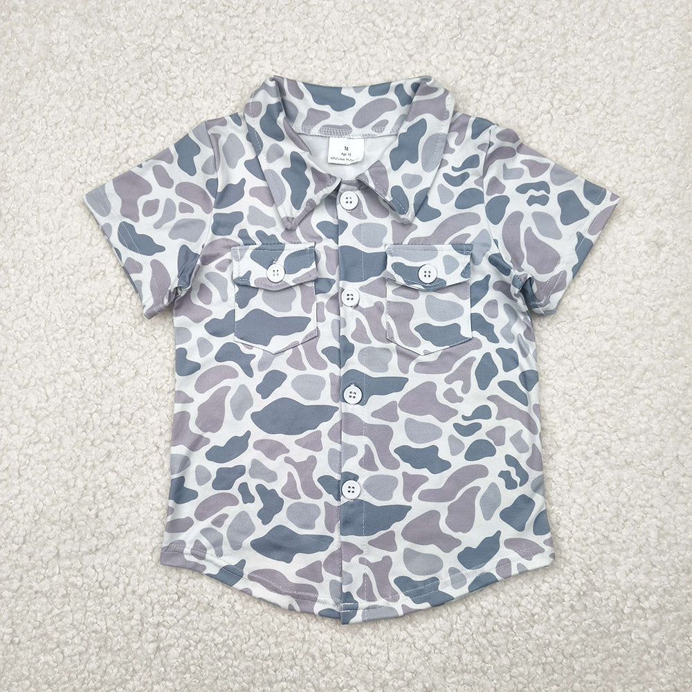 BT1202  Baby Boys Gray Camo Short Sleeves Button Pockets Shirts Top D 4.1