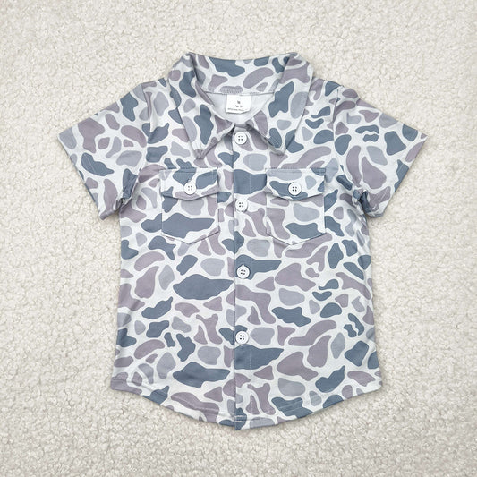 BT1202 Baby Boys Gray Camo Short Sleeves Button Pockets Shirts Top D 4.1