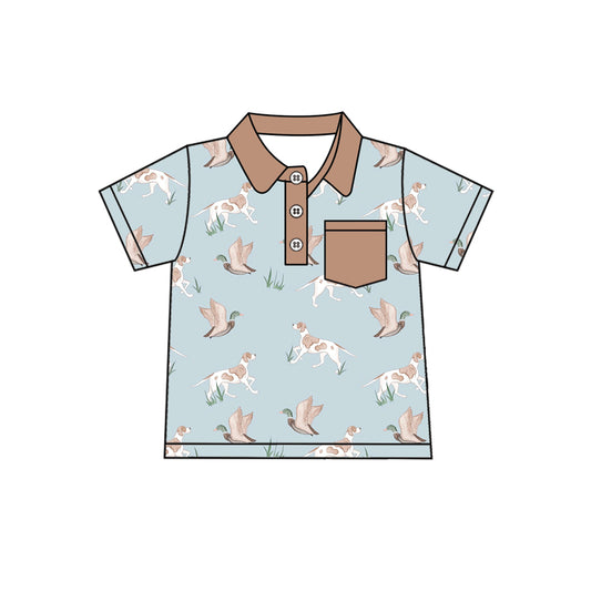 presale BT1208 Baby Boys Blue Short Sleeves Ducks Dogs Button Pocket Polo Shirts Top D 3.12