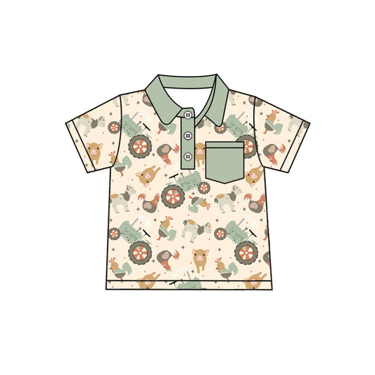 presale BT1215 Baby Boys Button Pocket Chicks Pigs Farm Polo Shirts Top D 3.18