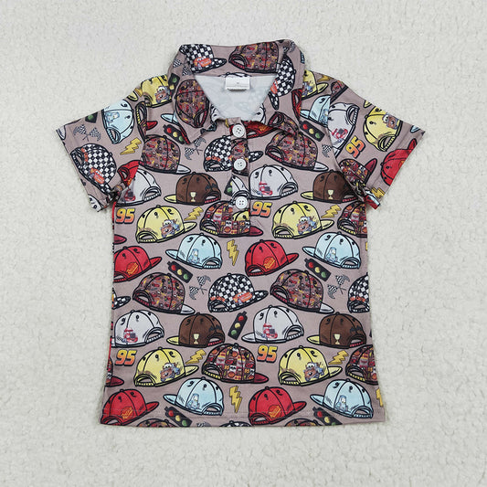 BT1228 Baby Boys Brown Short Sleeves Button Cartoon Hats Polo Shirts Top D 6.16
