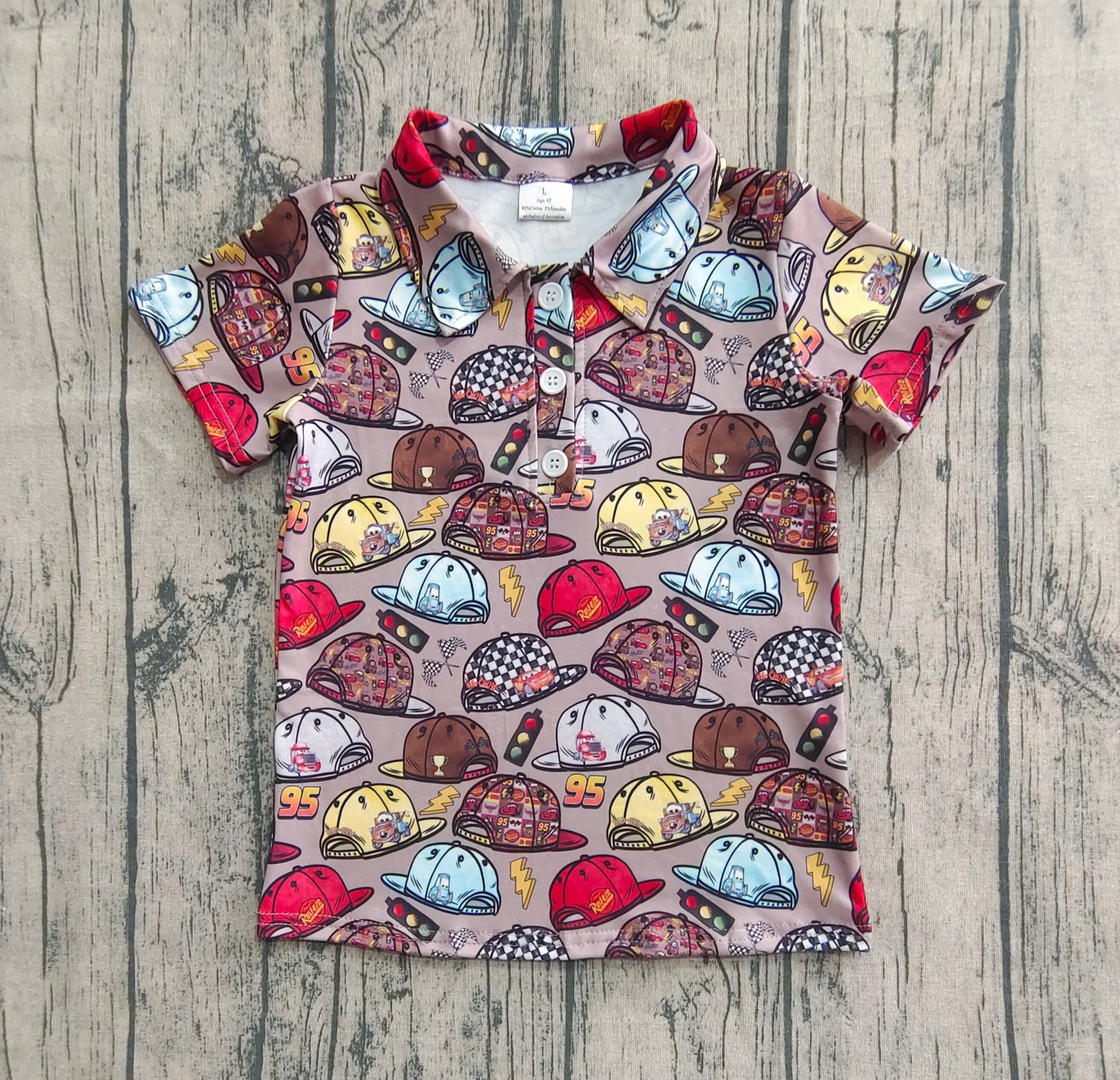 BT1228  Baby Boys Brown Short Sleeves Button Cartoon Hats Polo Shirts Top D 6.16