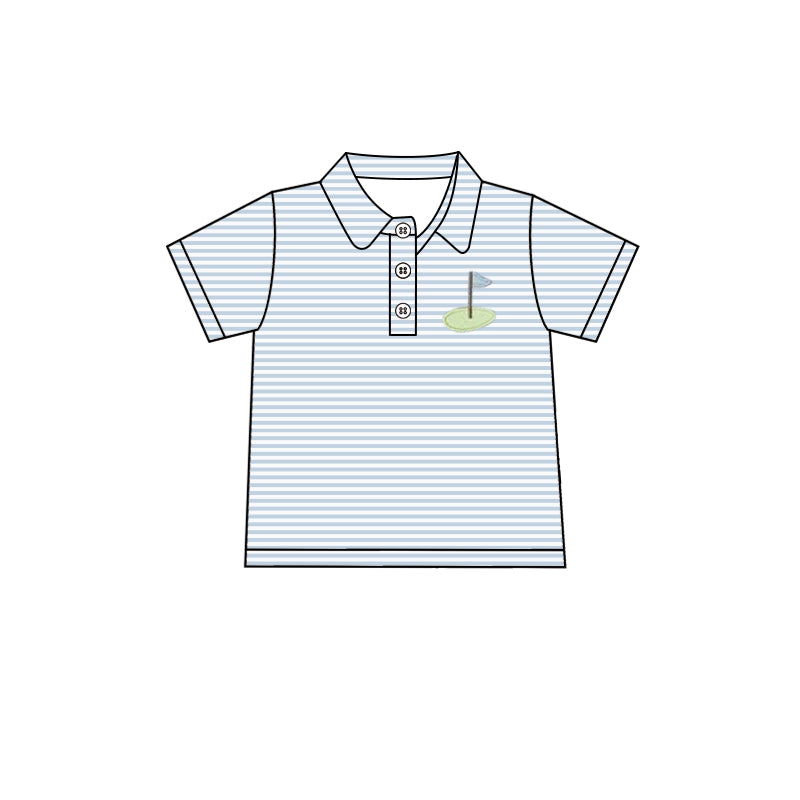 presale BT1232  Baby Boys Blue Stripe Short Sleeves Button Golf Flag Polo Shirts Top  D 4.11