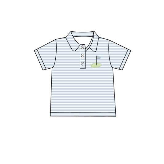 presale BT1232 Baby Boys Blue Stripe Short Sleeves Button Golf Flag Polo Shirts Top D 4.11