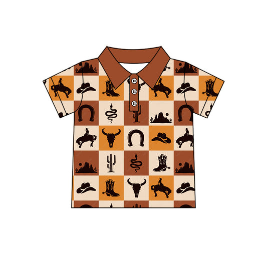 presale BT1244 Baby Boys Khaki Short Sleeves Bull Skull Button Polo Shirts Top D 4.24