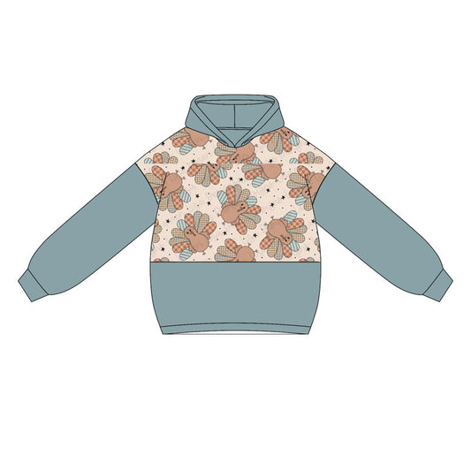 presale BT1246 Baby Boys Blue Long Sleeves Turkey Hoodies Top D 5.8