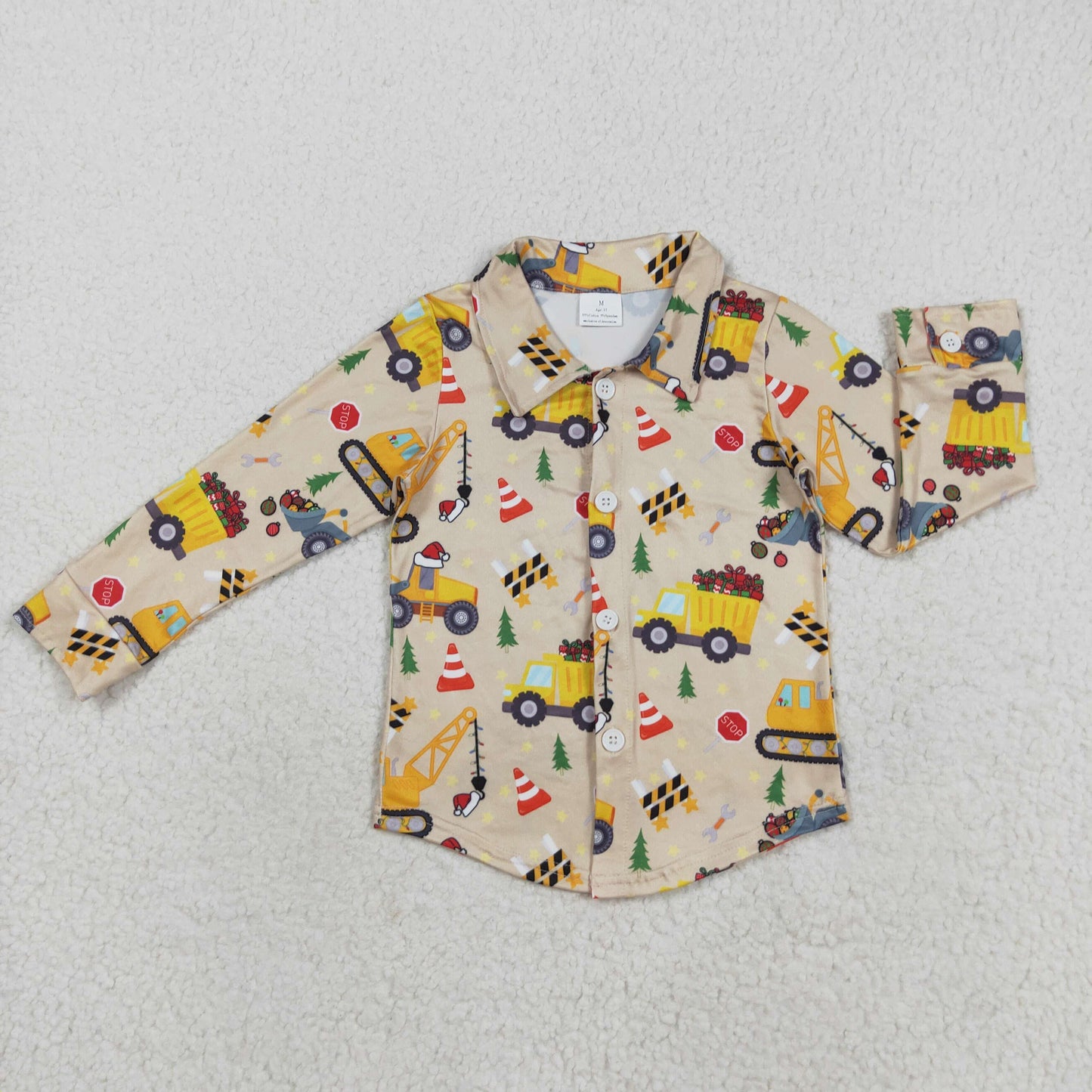 BT1254  Baby Boys Long Sleeves Hats Excavators Button Shirts Top D 8.11