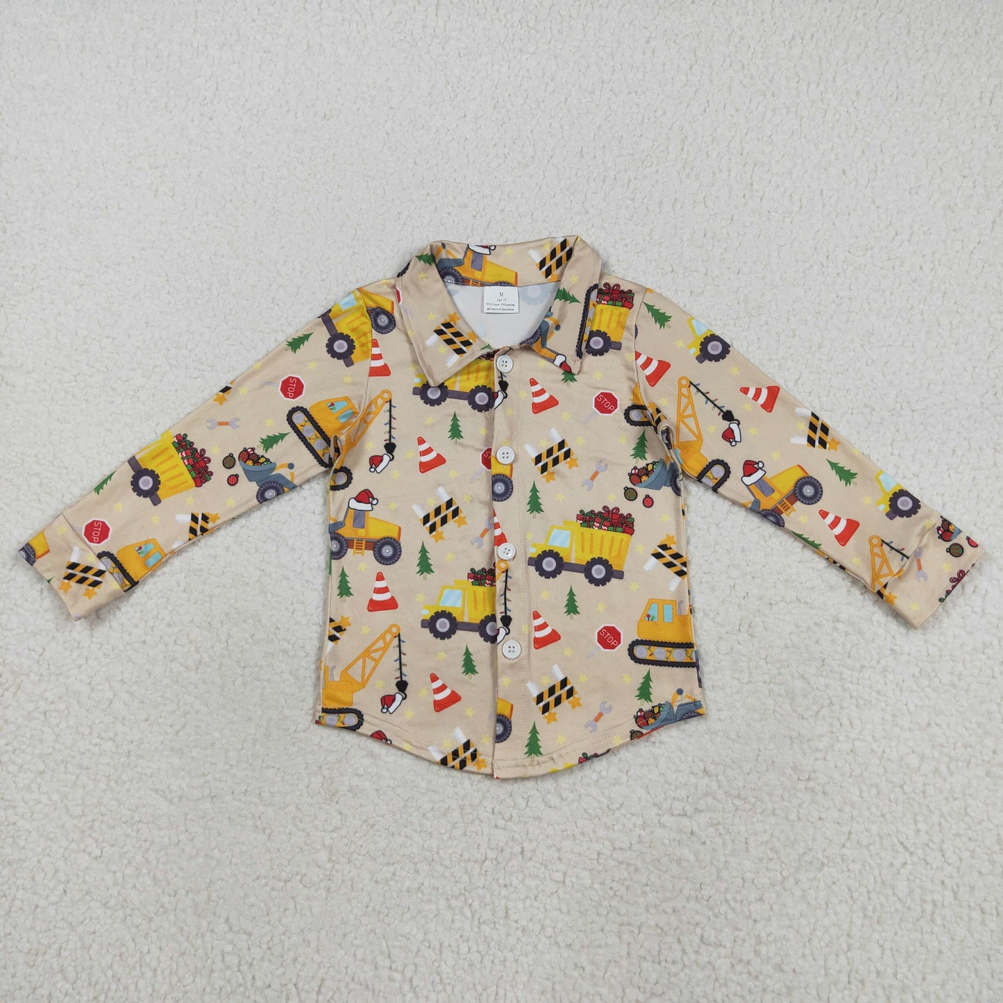BT1254  Baby Boys Long Sleeves Hats Excavators Button Shirts Top D 8.11