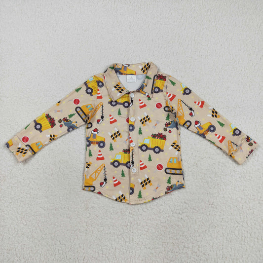 BT1254  Baby Boys Long Sleeves Hats Excavators Button Shirts Top D 8.11