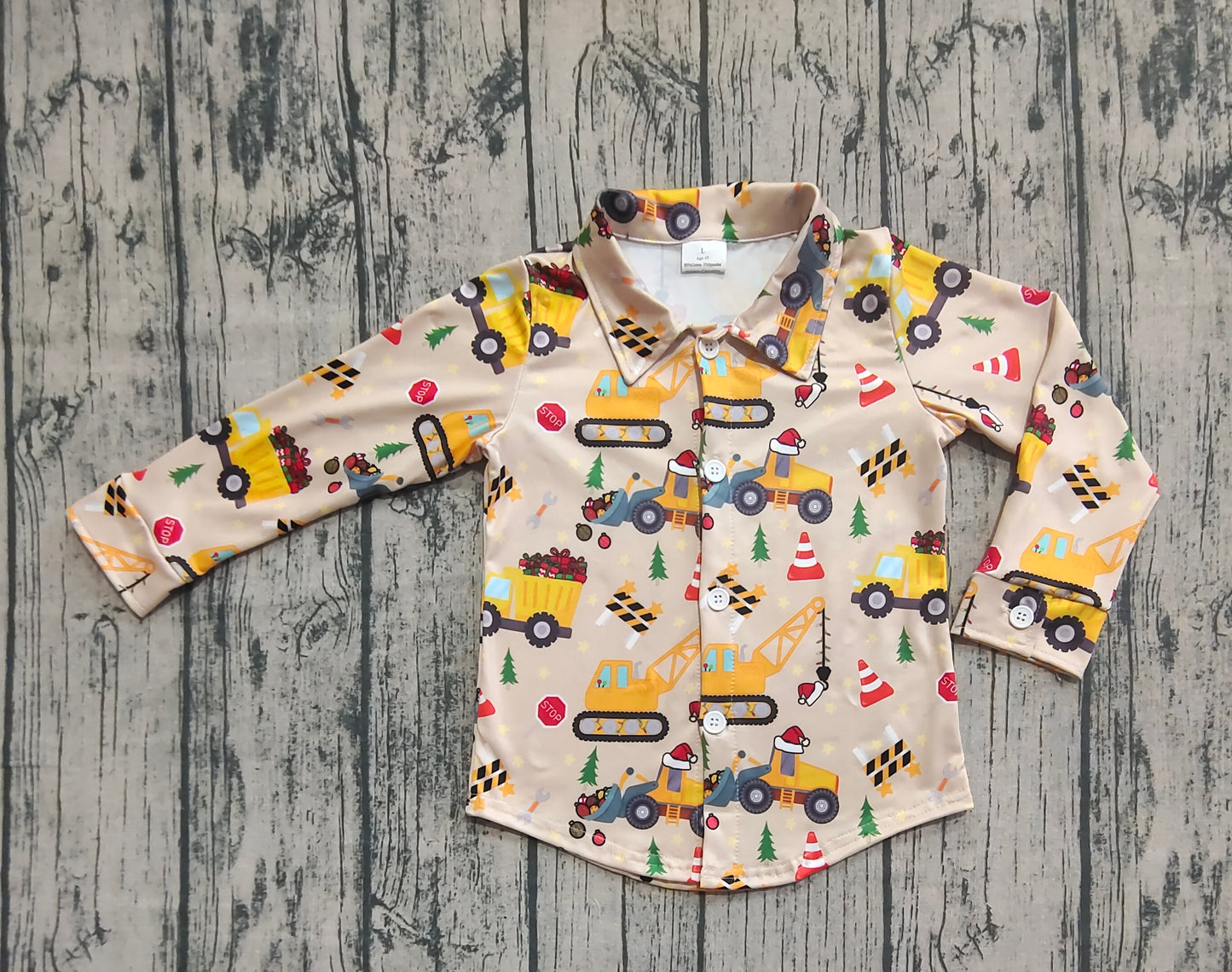 BT1254  Baby Boys Long Sleeves Hats Excavators Button Shirts Top D 8.11