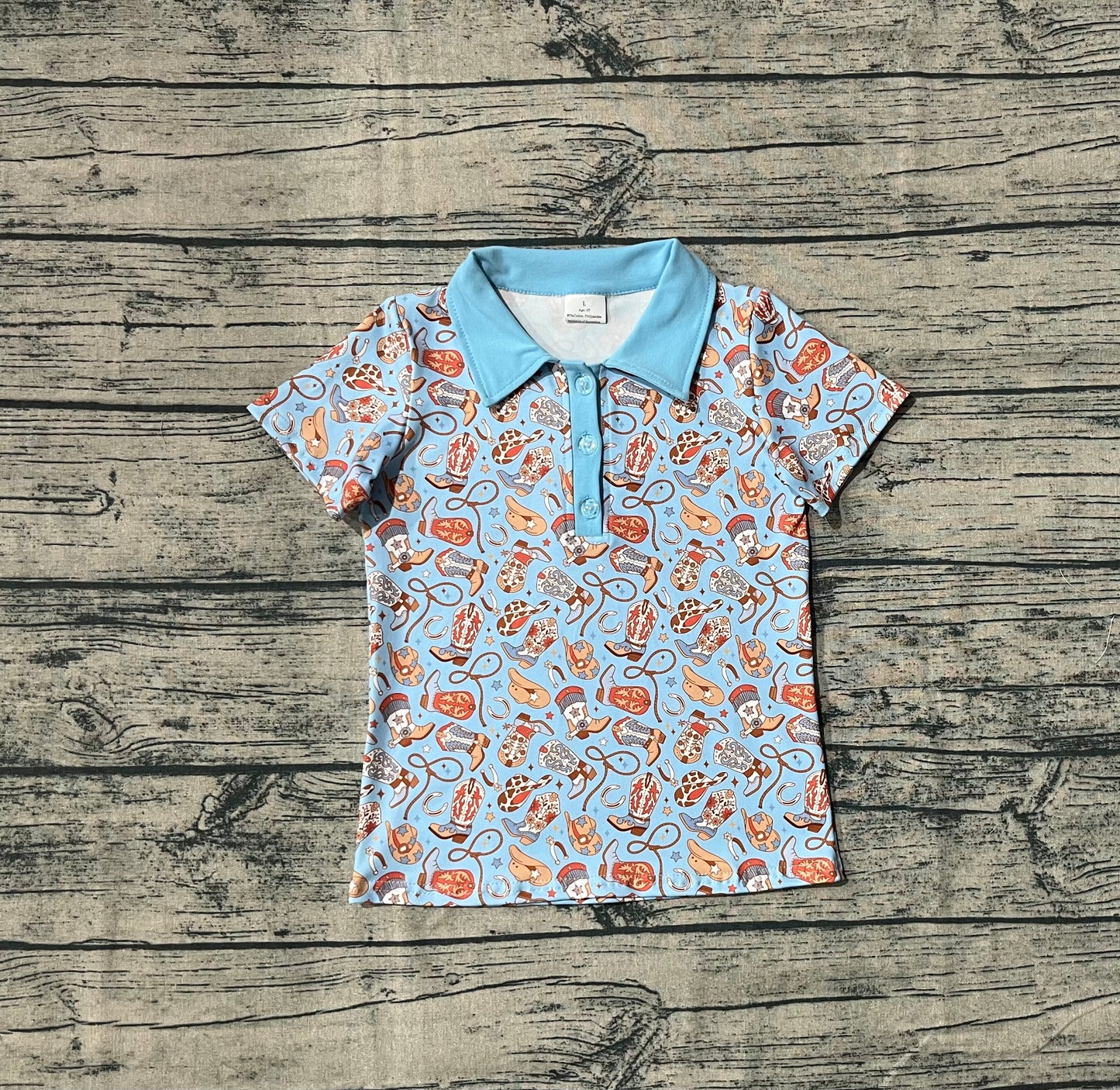 BT1256  Baby Boys Blue Short Sleeves Hats Boots Button Pullovers Shirts Top D 6.28