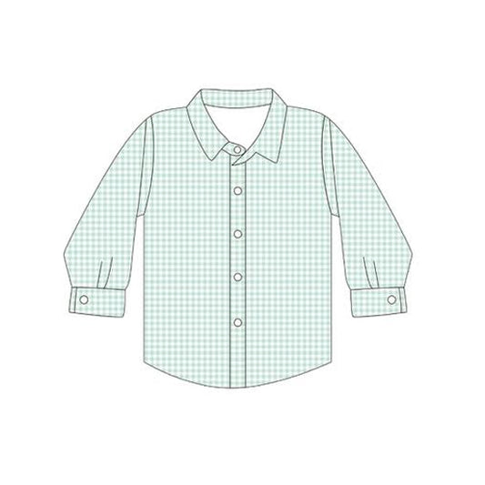 presale BT1258 Baby Boys Long Sleeves Light Blue Plaid Button Shirts Top D 5.29