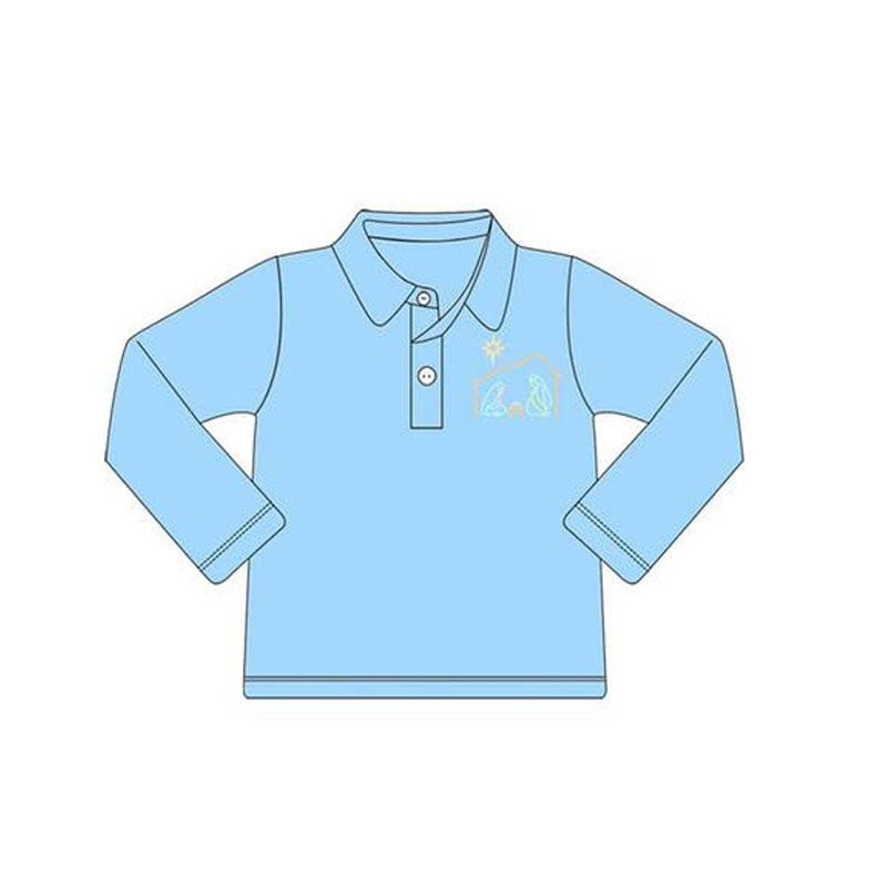 presale BT1259 Baby Boys Long Sleeves Blue Jesus Button Pullovers Top  D 5.29