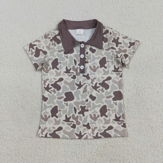 BT1261 Baby Boys Short Sleeves Khaki Ducks Camo Button Polo Shirts Tops  D 7.14