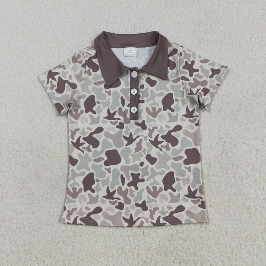 BT1261 Baby Boys Short Sleeves Khaki Ducks Camo Button Polo Shirts Tops  D 7.14